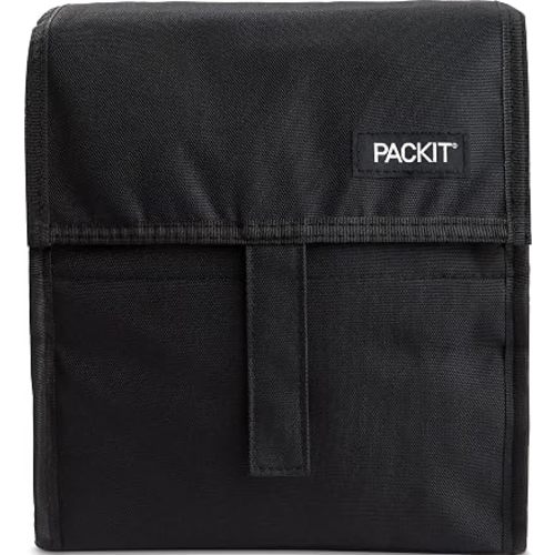 PackIt Freezable Lunch Bag, Black, Built with EcoFreeze Technology, Foldable, Reusable, Zip and Fold Closure with Buckle Handle, Perfect for School and Office Lunches