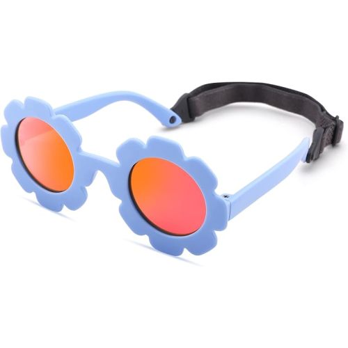 Hycredi Flexible Bendable Flower Baby Polarized Sunglasses with Strap for Newborn Infant Girls Age 0-24 Months