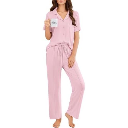Ekouaer Pajamas for Women Set Button Up Short Sleeve Pjs Sets With Pockets
