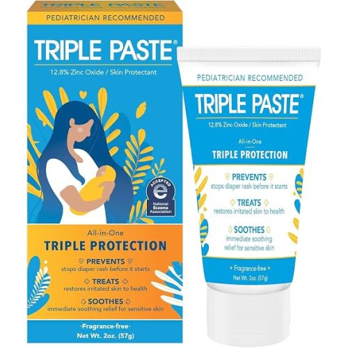 Triple Paste Diaper Rash Cream, Hypoallergenic Medicated Ointment for Babies, 2 oz (Pack of 3)