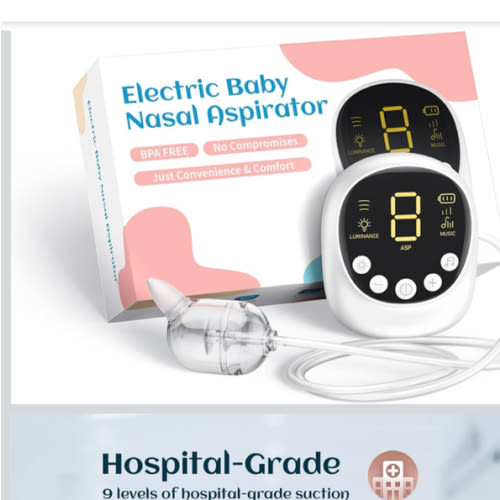 Nasal Aspirator for Baby, Hospital Grade, Electric Nose Sucker with Adjustable 9 Levels Suction, Rechargeable with Night Light and Nursery Rhyme, White