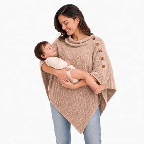 Amazon.com: Zobvexa Knit Nursing Cover for Breastfeeding | Soft, breathable 95% polyester and 5% spandex poncho for private breastfeeding and pumping, with decorative button detail.