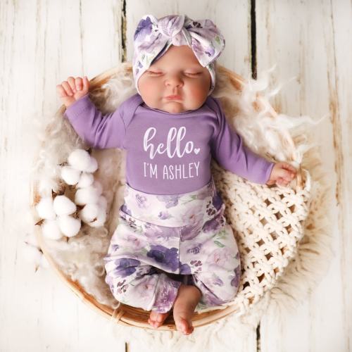 Newborn baby girl coming home outfit with lilac floral, Baby shower gift for baby girl, Baby girl going home outfit from hospital