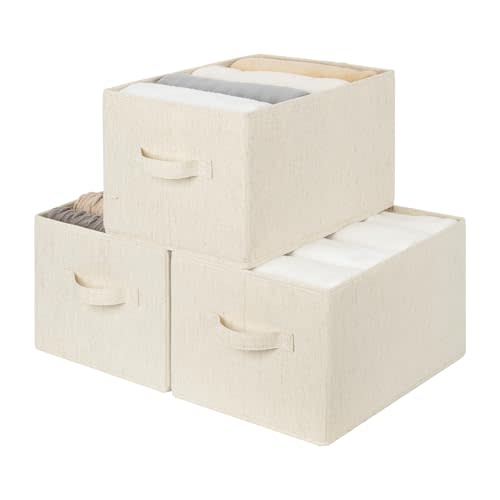 StorageWorks Storage Baskets for Shelves, Fabric Storage Bins, Closet Organization and Storage Basket, Organizer Bins for Clothes, Beige (NaturWeave Fabric), 3-Pack, Large