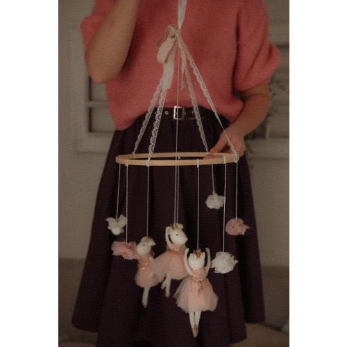 Carousel felt mobile, Mice Ballerina Hanging art, Mouse circus crib mobile