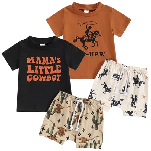 VZF Baby Cowboy Outfits Toddler Western Cow Print Short Sleeves Shirt+Elastic Shorts Baby Boy Casual Summer Clothes Set