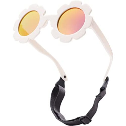 LIU·WEN Baby Polarized Flower Sunglasses with Strap - Bendable Flexible Frame for Infant Girls Boys Age 0-24 Months