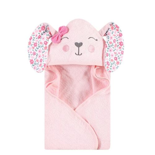 Hudson Baby Infant Girl Cotton Animal Face Hooded Towel, Floral Bunny, One Size