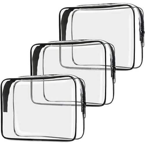 TSA Approved Toiletry Bag, 3 Pack Clear Travel Bags for Toiletries, Quart Size Makeup Cosmetic Bag Organizer for Women Men Travel Accessories(Black)