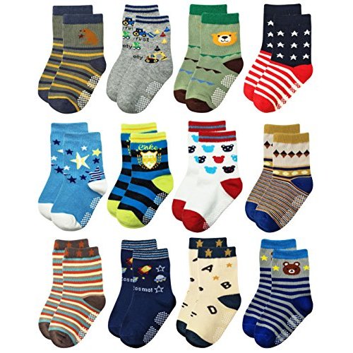 RATIVE Non Skid Anti Slip Crew Socks With Grips for Baby Infant Toddlers Kids Boys