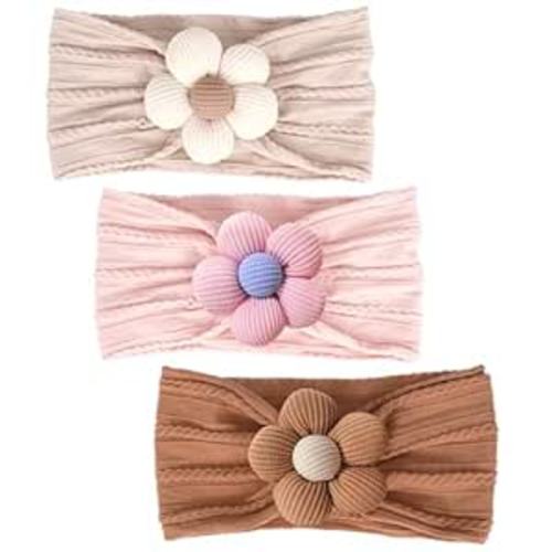 MIUXUESO 3 Pcs Baby Flower Headbands Baby Girls Nylon Headbands Soft Hairbands Hair Accessories for Newborn Infant Toddler Kids (Beige,Pink,Brown) : Baby