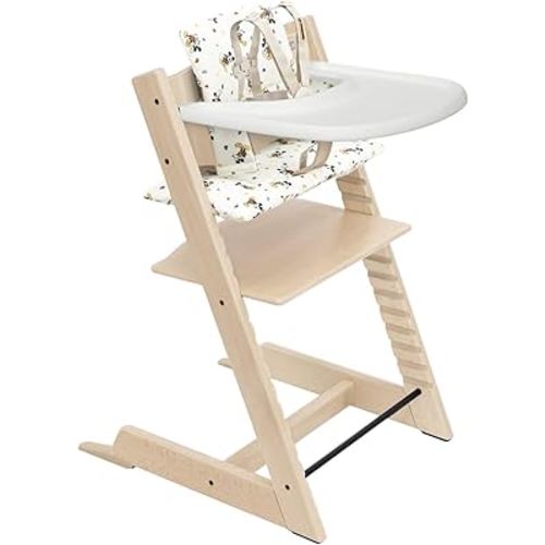 Stokke Tripp Trapp High Chair 2 (Natural), Cushion 2 (Mickey Celebration) + Stokke Tray (White) - Includes Chair + Baby Set with Removable Harness for Children 6-36 Months