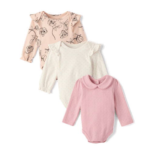Baby Girls Rose Bodysuit 3-Pack - Orange