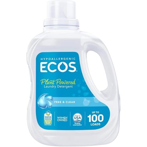 ECOS Laundry Detergent Liquid, 200 Loads - Dermatologist Tested Laundry Soap - Hypoallergenic, EPA Safer Choice Certified, Plant-Powered, Free & Clear, 100 Fl Oz (Pack of 3)
