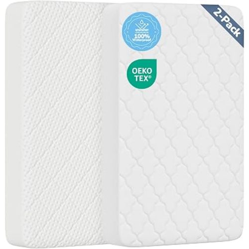 Mini Crib Mattress Protector Sheets 2 Pack, Waterproof Fitted, 38" x 24"