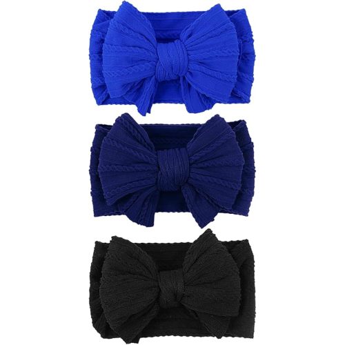 LemonSpace Handmade Baby Headband Bows Nylon Blue Bow for Newborn girls Police Day Hair Accessories Infant Girls Hair Bows Flag Blue and Black Stretchy Soft Baby girl Bows Infant Toddlers Headwrap