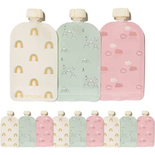 Hippypotamus Reusable Baby Food Pouches - 12 Pack - Baby Food Storage - Pouches Toddler - Refillable Squeeze Pouch for Kids (SAGE/BLUSH/NUDE)