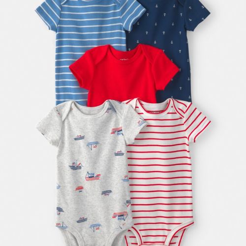 Baby 5-Pack Nautical Multipack Bodysuits - Red/White/Blue | Carter’s Oshkosh Canada