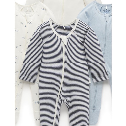 4 Pack Baby Growsuits – Vanilla Nautical | Purebaby - Purebaby