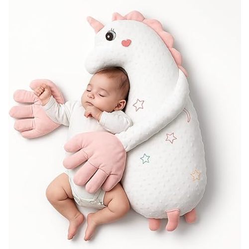 Baby Palm Soother, Infant Sleep Comfort Pillow & Snuggle Support, Soft Plush Cuddle Buddy for Babies – Baby Palm Soother with Dinosaur Unicorn and Music for Tummy Time & Sleep Aid