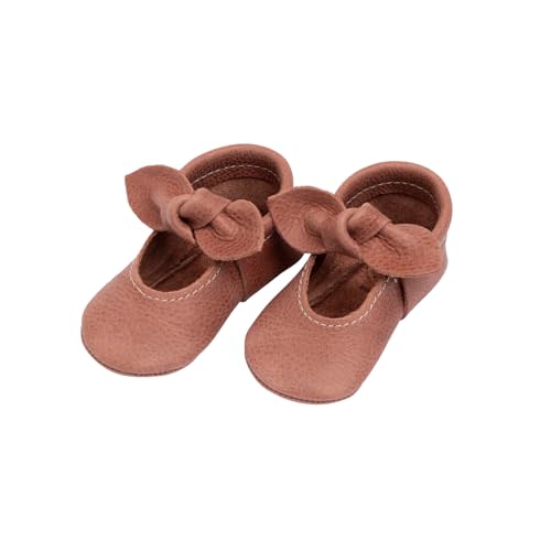 Freshly Picked First Pair Knotted Bow Baby Girl Leather Moccasins - Soft Sole Baby Shoes, Infant Shoes
