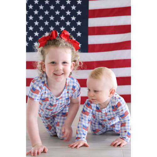 Bamboo Waffle Zipper Footie | Star-Spangled Picnic