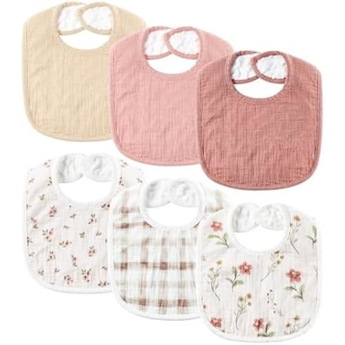 POIKSHARK 6-Pack Muslin Baby Bibs for Unisex Boys Girls, Cotton Baby Drool Bibs, Drooling and Teething Bibs for Infant