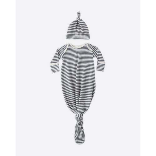 Knotted Baby Gown + Hat Set Ocean Stripe