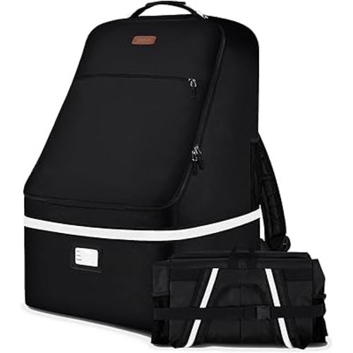 Car Seat Travel Bag,Padded Car Seats Backpack with Steel Cable Handle and Reflective Stripes, Large Durable Carseat Carrier Bag,Airport Gate Check Bag,Infant Seat Travel Bag with Shoulder Strap,Black