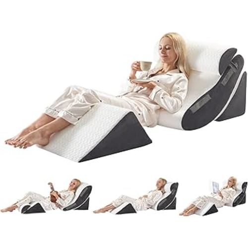 4PCS Orthopedic Bed Wedge Pillow Set for Sleeping, Post Surgery Foam Support Pillows for Back, Neck and Leg Pain Relief, Adjustable Triangle Pillow – Acid Reflux, GERD & Snoring Recovery, White Grey