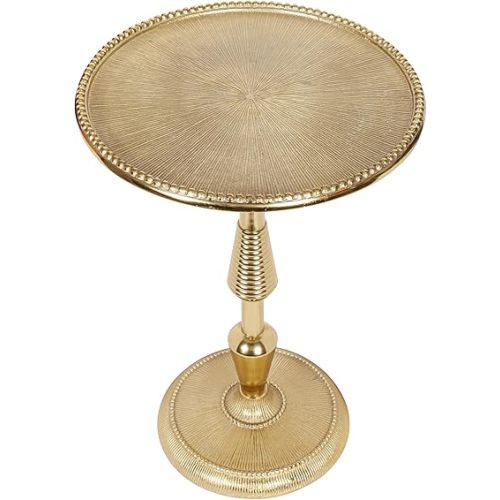 CLEENTABLE Gold Metal Pedestal Side Table - 21” Round Aluminum Accent Table for Living Room, Small Drink Table for Sofa, Bedside or Entryway - Vintage Brass Finish, Modern Glam Décor