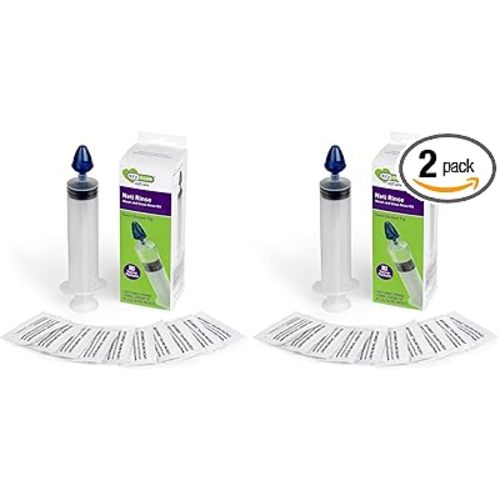 EZY DOSE Sinus and Allergy Relief Syringe, Nose Rinse Kit for Home or Travel, Nasal Irrigation for Sinus Pressure and Congestion Relief, Easy to Use, Includes 10 Saline Packets, BPA Free,(Pack of 2)