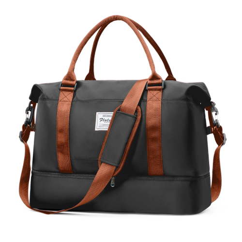 Weekender Bags for Women, Travel Duffel Bags with Shoe Compartment, Personal Item Travel Bag for Airlines, Carry on Overnight Tote Bag for Women, Black Brown