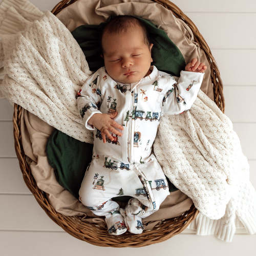 Trains Organic Baby Snuggle Sleepsuit Footie | Snuggle Hunny