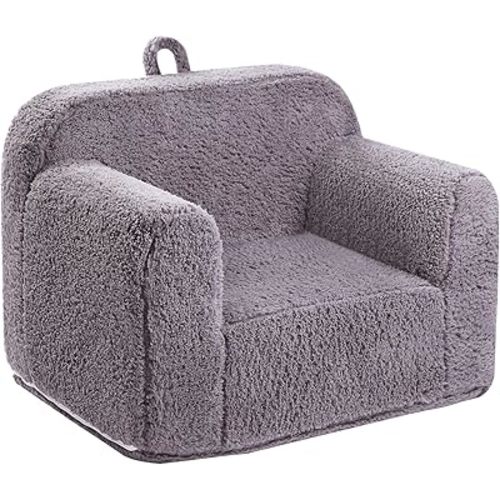 Kids Snuggly-Soft Sherpa Chair, Cuddly Toddler Foam Chair for Boys and Girls, Grey