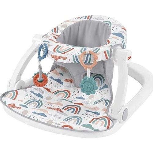 Fisher-Price Portable Baby Chair Sit-Me-Up Floor Seat with Developmental Toys & Machine Washable Seat Pad, Rainbow Showers