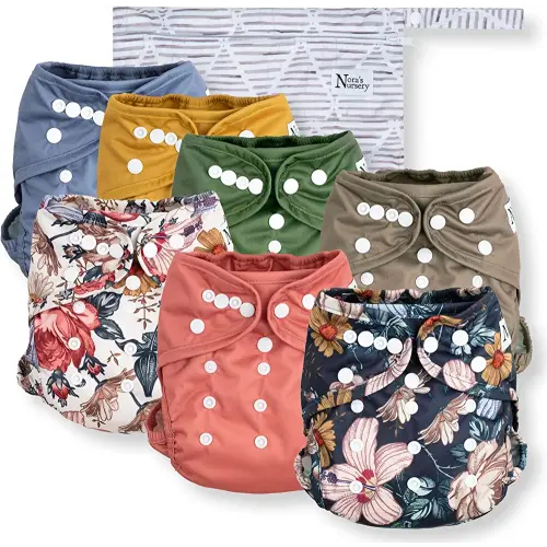 Nora's Nursery Cloth Diaper Cover, Washable Reusable Diaper Cover with Snap Closure, Cloth Diaper Shell for Prefold, Flat or Fitted Cloth Diaper Inserts, Wet Bag Included, Harlow
