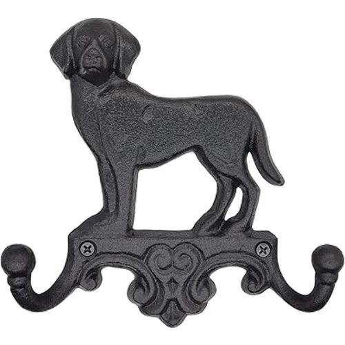 RIXIGOOD Cast Iron Dog Wall Hooks for Hanging, Heavy Duty Dog Leash Holder for Wall Mount Coat Hooks Decorative Key Hanger Vintage Farmhouse Entryway Cute Animal Decor Rustic Black 1 Pack