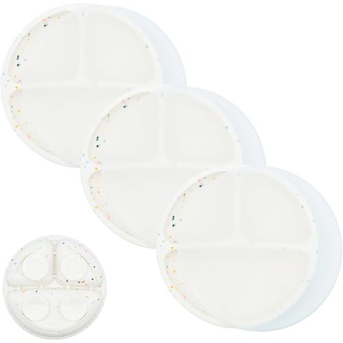 WeeSprout Suction Plates for Babies With Lids & Toddlers - 100% Silicone, Dinnerware Stays Put, Divided Design for Picky Eaters, Microwave & Dishwasher Friendly, 3 Pack
