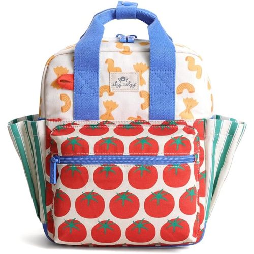 Itzy Ritzy Toddler Backpack - Daycare Bag - Features Adjustable Shoulder Straps, 2 Side Pockets & Spacious Interior with Wipeable Fabric Lining & Name Label, Pasta