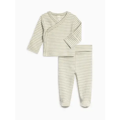 Riley 2 Piece Kimono Wrap Top and Pant Set - Mint Stripe