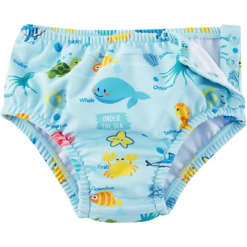 Baby Swim Diapers Reusable Washable Infant Diaper Swimsuit with Side Snap UPF 50+ Sun Protection for Pool Beach (0-6 Months, Cute Dolphin)