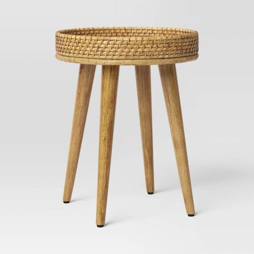 Round Rattan Accent Table Natural Wood - Threshold™ Fully Assembled