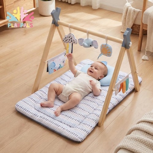 PlayPals Wooden Baby Activity Gym Tummy Time Activity Play Mat