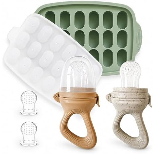 Hippypotamus Baby Food Feeder & Freezer Tray - Silicone Fruit Feeder - Pacifier Teething Toys - 2 Extra Pouches - Set of 2