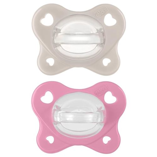 Chicco PhysioForma Dual Soft Orthodontic Pacifier, 6-16m | 100% Soft Silicone | Supports Breathing & Oral Development | One-Piece Design | Flex-Shield | Sterilizing Case | BPA Free | Grey/Rose, 2pk