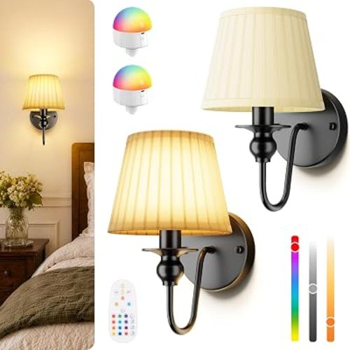 6000mAh Battery Operated Wall Sconces Set of 2, Black, 10.6 Inch