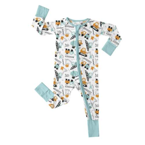 Boho Construction Vehicle Bamboo Convertible Zippered Romper