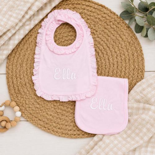 Personalized Baby Bib & Burp Cloth Set, Embroidered Baby Girl Gift, Custom Name Bib, Personalized Newborn Gift, Baby Shower Gift