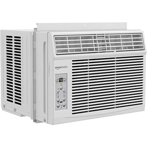Amazon Basics 6000-BTU Window Air Conditioner, Up to 250 Sqf, Window AC Units with Cool and Fan Functions, Washable Filter, Adjustable Window Kit, Digital Temperature Display, Remote Control, White
